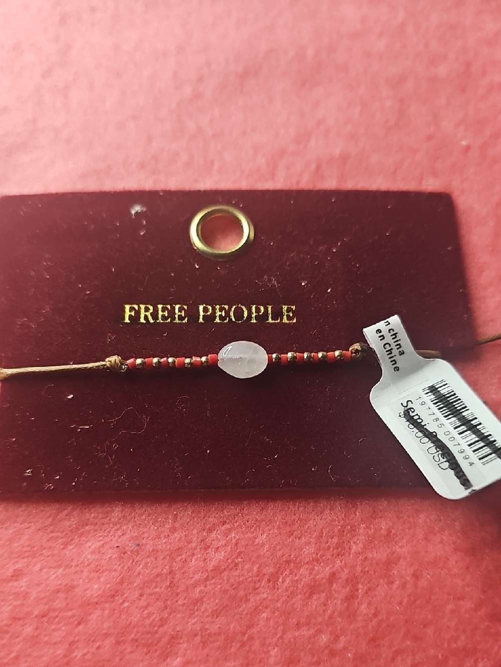 Free People Beaded Friendship Bracelet - Red with White Center Stone